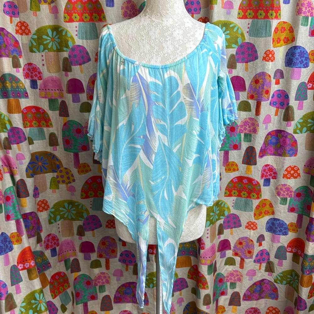 Pineapples Tie Front Off Shoulder Blouse. Small